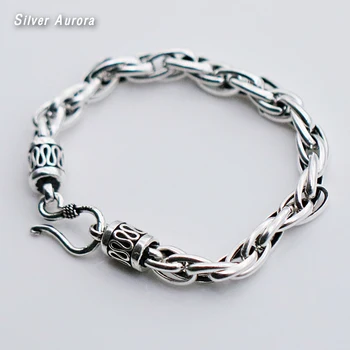 

925 Sterling Silver 6mm Round By Round Cool Bracelet for Men Vintage Punk Rock Thai Handmade Crafts Male Jewelry