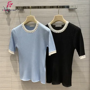 

Fashion Tops 2020 New European Fashion Knitted T-shirt for Women