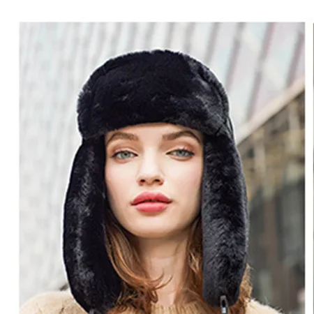 Ladies Winter Imitation Fur Lei Feng Hat Plus Velvet Warm Ear Protection Outdoor Cycling Windproof Ski Hat thermal aviator bomber winter hat Bomber Hats