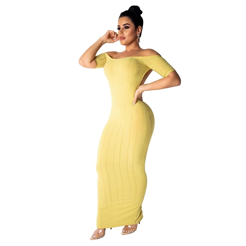 Сексуальное Бандажное длинное платье с открытыми плечами, женское платье с вырезом лодочкой и коротким рукавом, вечерние платья для ночного клуба, летнее облегающее платье с открытой спиной Vestidos - Цвет: Yellow