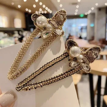 

New Style Hair Accessories Women's Creative Butterfly Crystal Pearl Barrettes Set Man-made Diamond Side Clip BB Clip Korean-styl