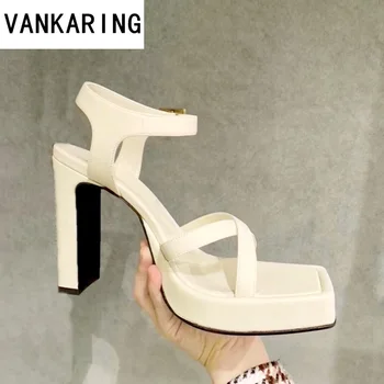 

Top quality luxury brand designer summer genuine leather women high heels platform sandals casual dress party shoes for women
