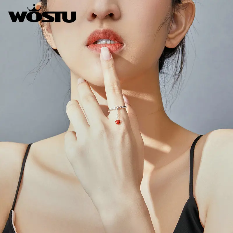 WOSTU Настоящее серебро красноватое сердцебиение кольца для женщин Горячая Мода дизайн кольцо для изготовления ювелирных изделий CQR627