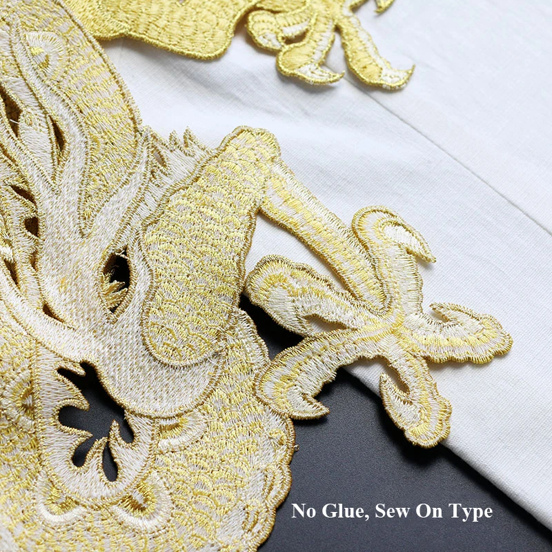 tamanho grande ouro prata dragão bordado remendo costurar no vestuário apliques remendos para moda cheongsam vestido diy acessório