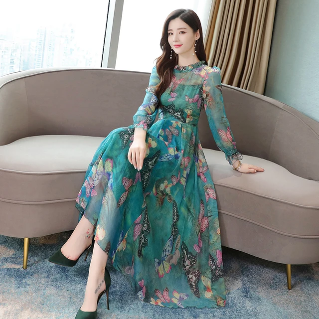 Floral Chiffon Dress Women Summer 