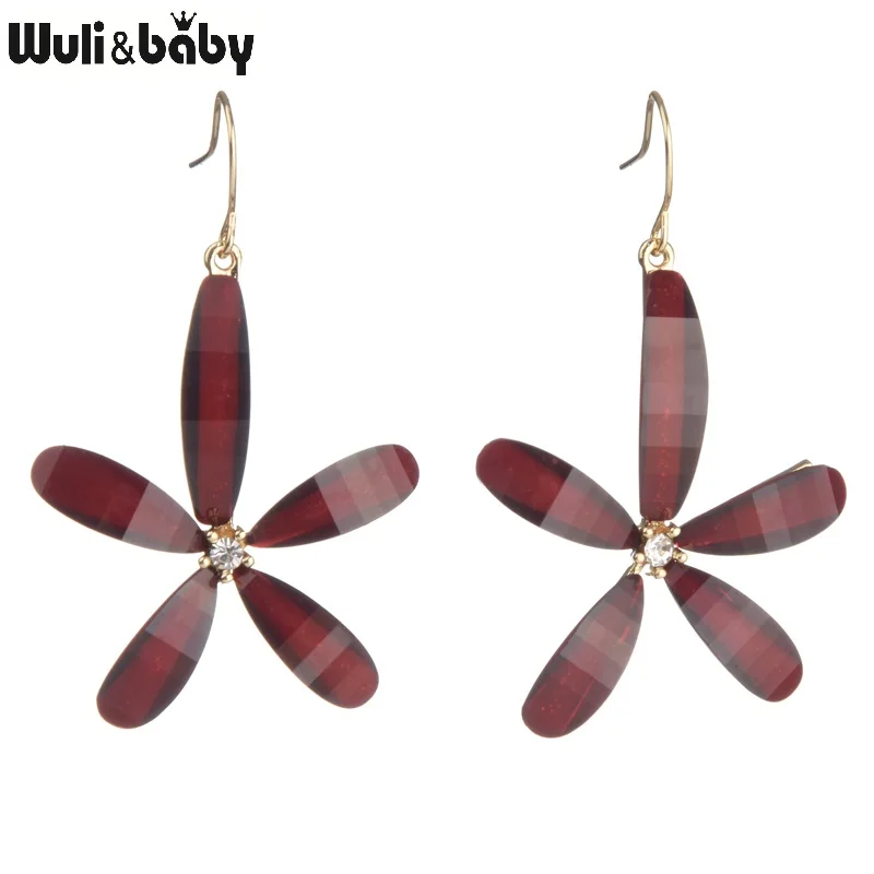 

Wuli&baby 3-color Flower Drop Earrings Women Korean Style Fashion Dangle Earrings