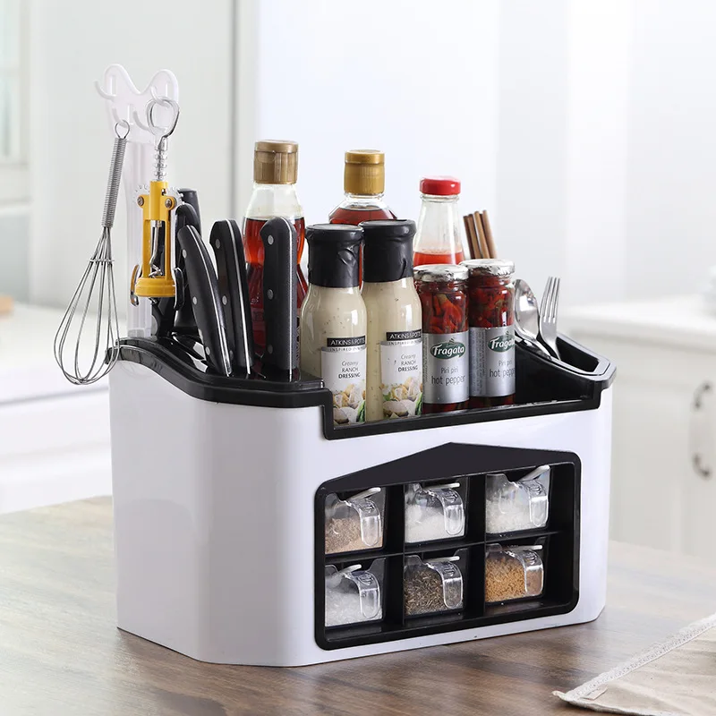 

Help You Kitchen Multi-functional Seasoning Spices Storage Shelf Knife Rest Plastic Seasoning Box Multifunctional Shelf