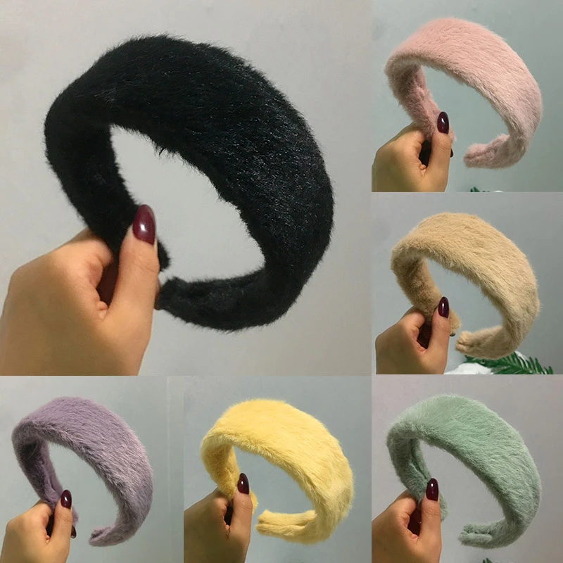 Faux Fur Plush Head Band Headwear Hair Hoop Furry Hairband Wide Hair Accessories