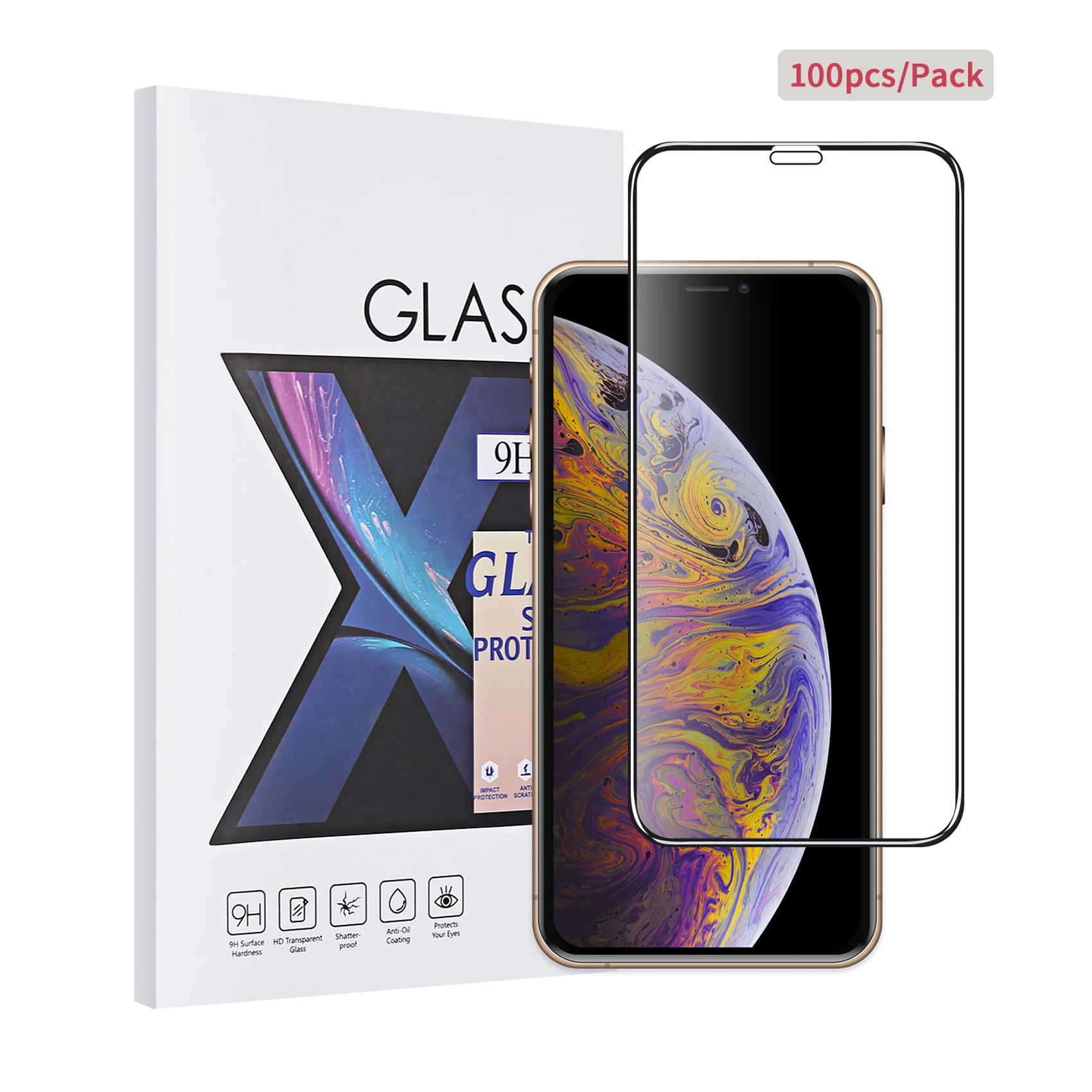 100 шт последний протектор экрана для Apple iPhone XS Max Закаленное стекло пленка 9H Высокая твердость [Lastest изогнутый край] - Цвет: iPhone XS Max