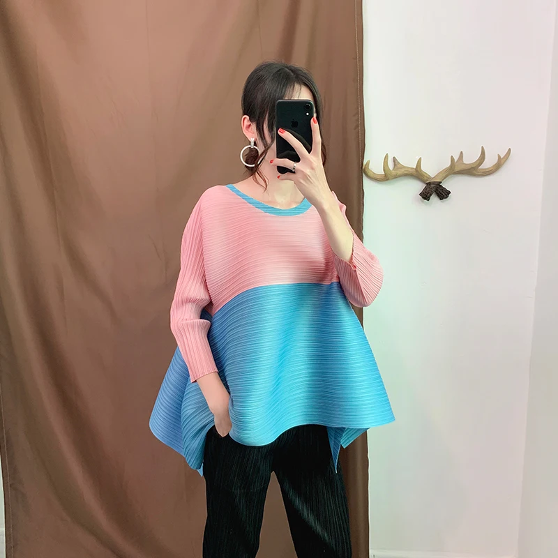 Футболка миаке составного кроя с плиссированными вставками Лоскутная футболка