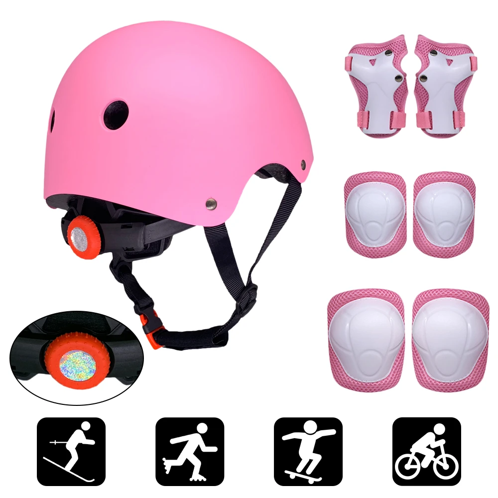 7Pcs Protective Gear Outfit Kids Adjustable Helmet w/Knee Wrist Guard Elbow Pad 