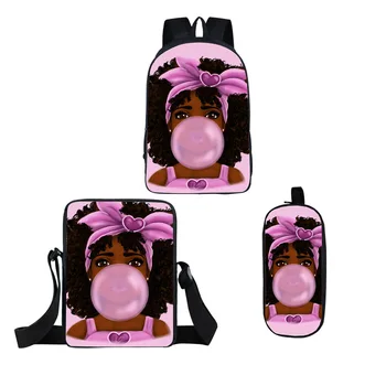 

Kids Backpack Girls for School Black Art African Girls Design Bagpack Children 3pcs/set Schoolbag Bookbag Mochila Escolar