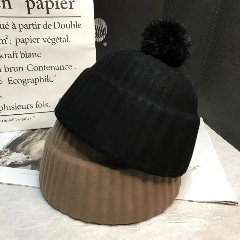 01910-jinri151-pompon Зимняя шерстяная Милая однотонная женская шапка Skullies Beanies, женская шапка для отдыха на открытом воздухе