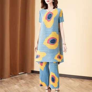 

Two Pieces Clothing Set Drape Print 2020 Summer New Women's Loose Large T-shirt Straight Pants