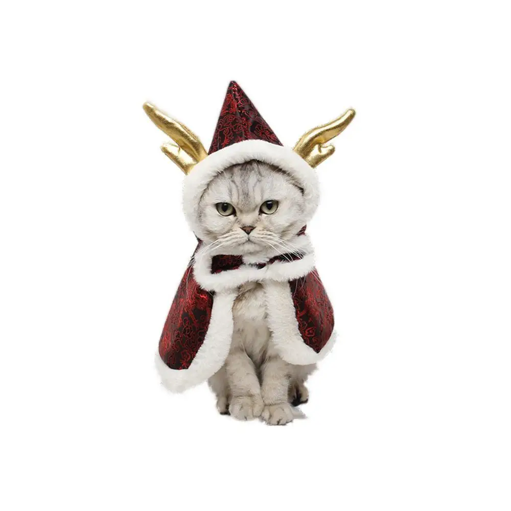 

NACOCO Cat Christmas Cloak with Dragon Horn Hat Christmas Santa Costume for Small Cats Dogs