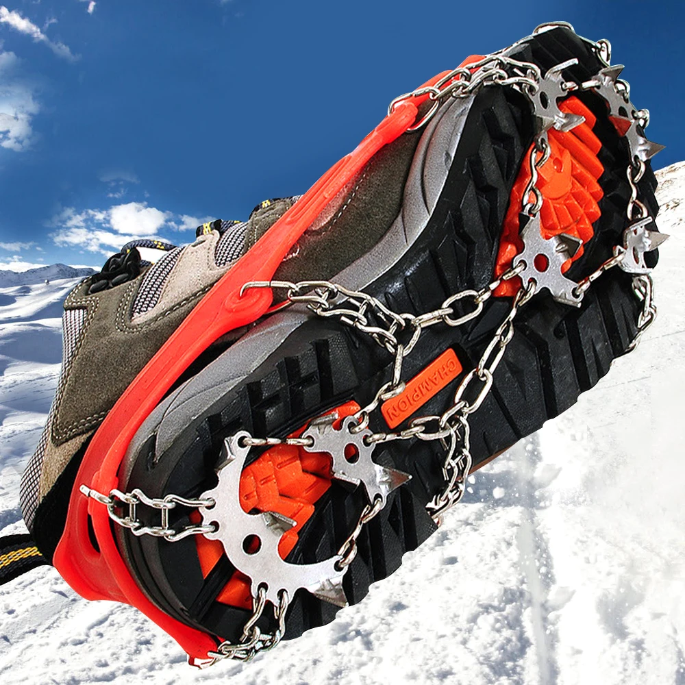 18 Denti Ramponi Ghiaccio Neve Arrampicata противоскользящие Scarpe Coperture Spike Tacchetti Ramponi Anti-scivolo Copriscarpe Новые