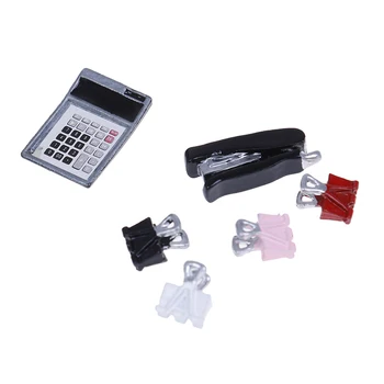 

1/12 Miniature Dollhouse Pretend Play House Funiture Caculator & Clamp & Stapler Stationery Decor Accessories Toy
