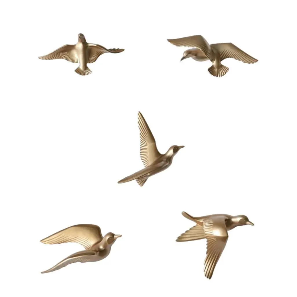 5Pcs Resin Seagull Sculptures Animal Model Statue TV Background Wall Hanging Decor for Home Living Room Hotel Office