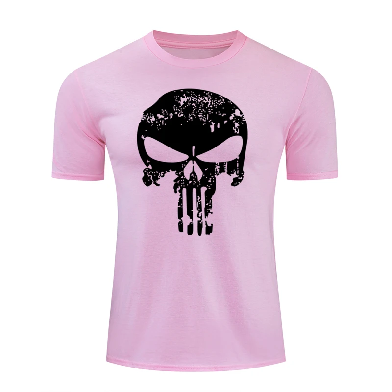 pink skull black Новая футболка с черепом летняя смешной короткий рукав Футболка с принтом Мужская Каратель футболки с аниме рисунком Homme повседневные топы хлопок одежда - Цвет: pink skull black