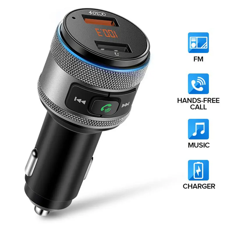 

Bluetooth 5.0 Car FM transmitter wireless hands-free audio receiver Car MP3 player dual USB Quick Charger car accessories
