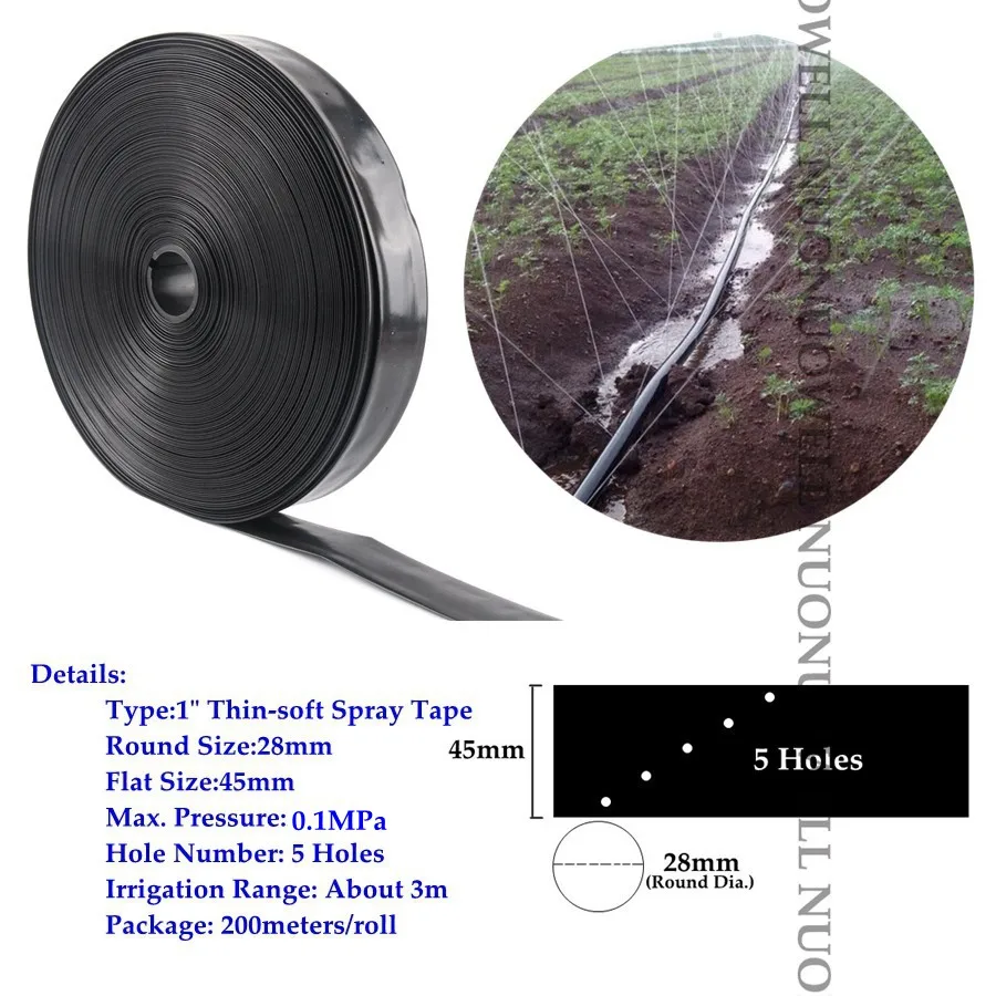 5 Holes Tape 200 м/рулон 0~ 5 отверстий " Φ28 мм тонкая-мягкая распылительная лента сельскохозяйственный оросительный шланг спринклерная ферма газон полив труба - Цвет: 5 Holes Tape