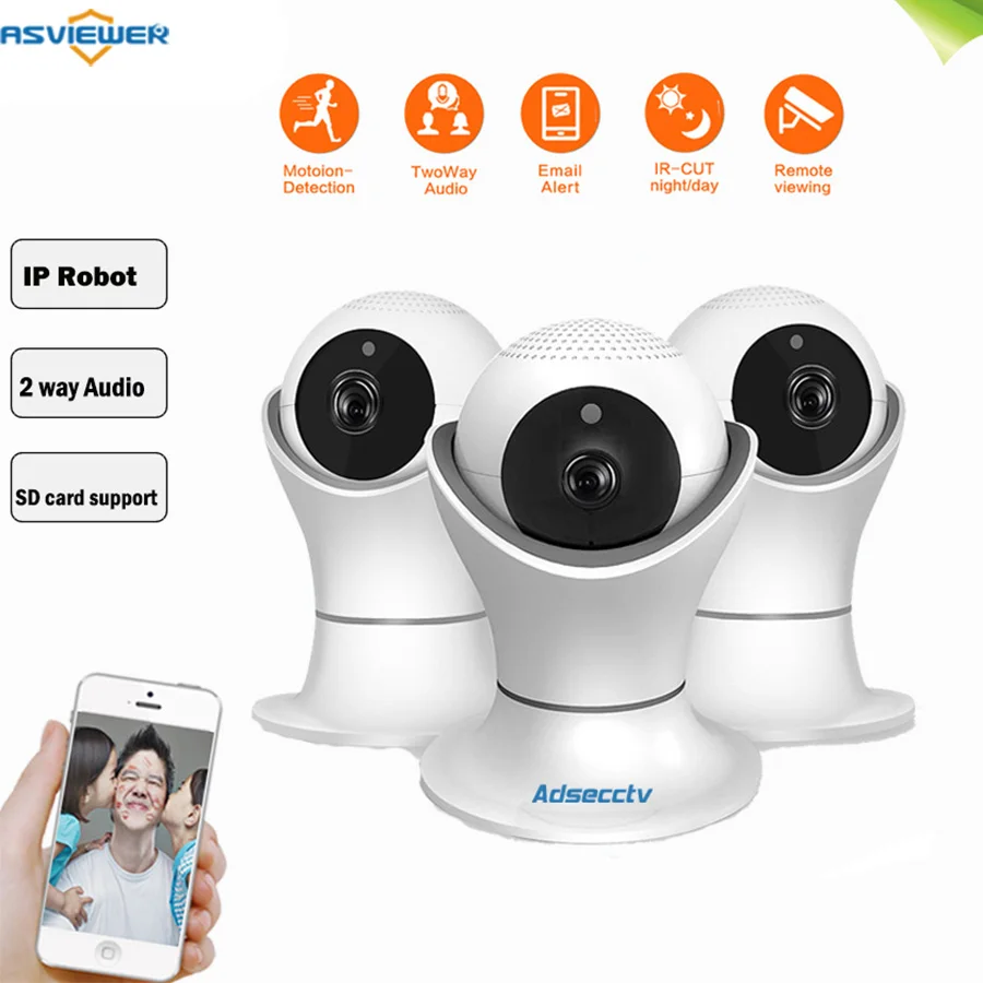 Ip Беспроводная камера Pan Title wifi p2p robot camera 2 way audio TF карта памяти домашняя