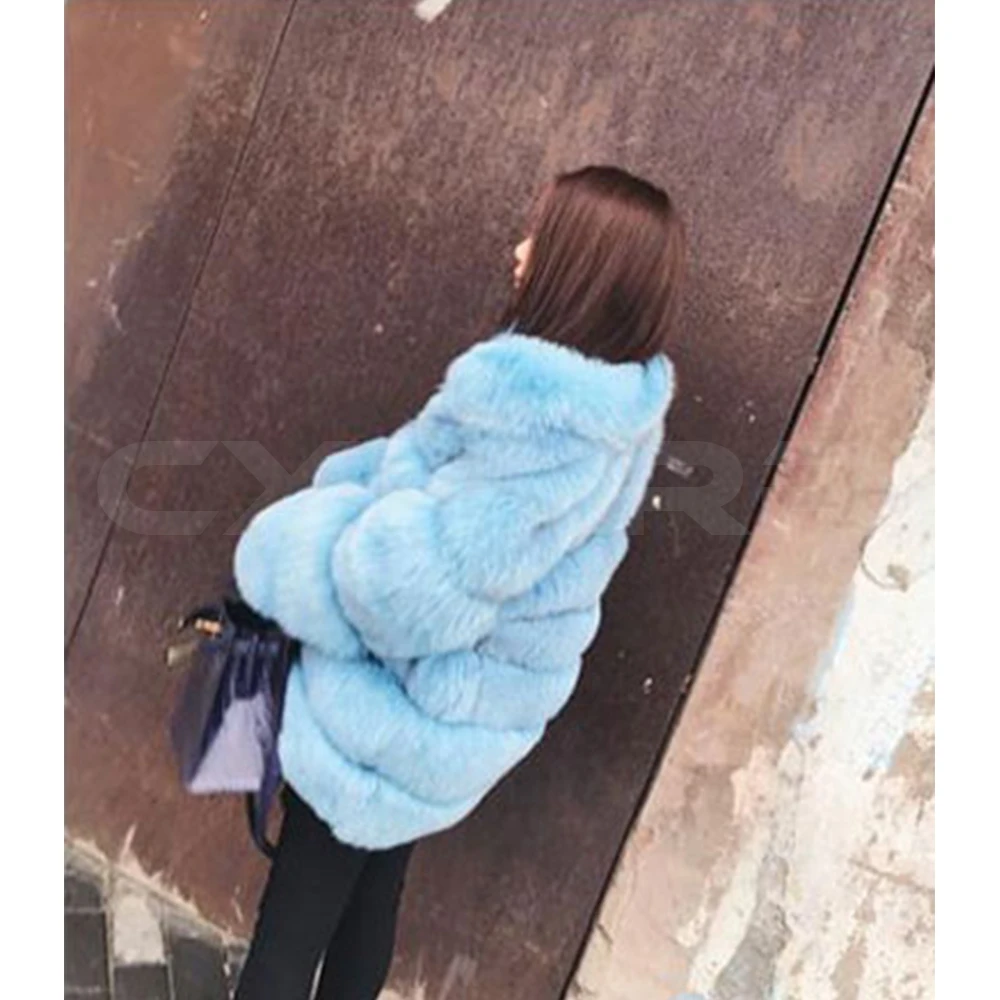 CXHKRR новое зимнее меховое пальто большого размера, Женское пальто из лисьего меха, Осеннее модное повседневное пальто для девушек размера плюс, меховое пальто - Цвет: Небесно-голубой