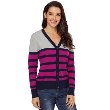 

2018 Fashion Winter Striped Sweater Women Cardigan Knitted V Neck Button Female Tops Long Sleeve Thick Winter Coat Women