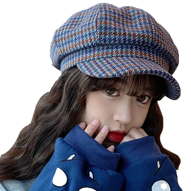 

MZ2883 Newsboy Cap Women Vintage Plaid Artist Painter Beret Hat Ladies Autumn Winter Wool Berets Female Octagonal Cap Berets