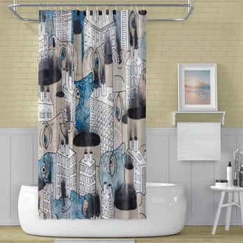

Cassisy Bathroom Shower Curtain Abstract human face Creative Decor Waterproof 100% Polyester Washable Curtains W/Hooks