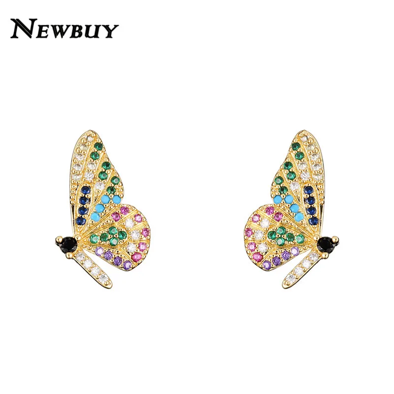NEWBUY модные золотые геометрические серьги-гвоздики Радужный циркониевый камень кристалл серьги для женщин вечерние ювелирные изделия повседневные аксессуары - Окраска металла: NBSL534