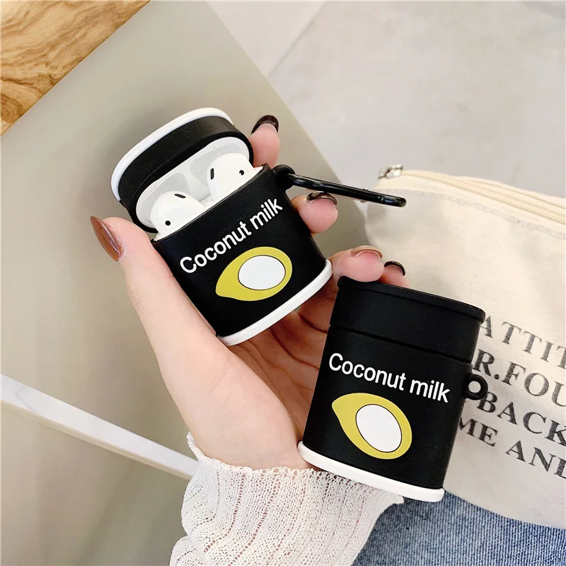 

Coconut Juice Case for Airpods Accessories Bluetooth Earphone Case for Airpods 2 Protective Cover Cute Silicone with Keychain