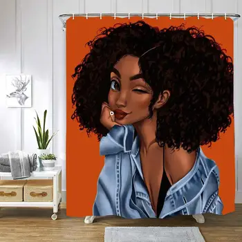 

Modern Art African American Women Girl Black Afro Women Polyester Fabric Purple Shower Curtain African Waterproof Douchegordijn