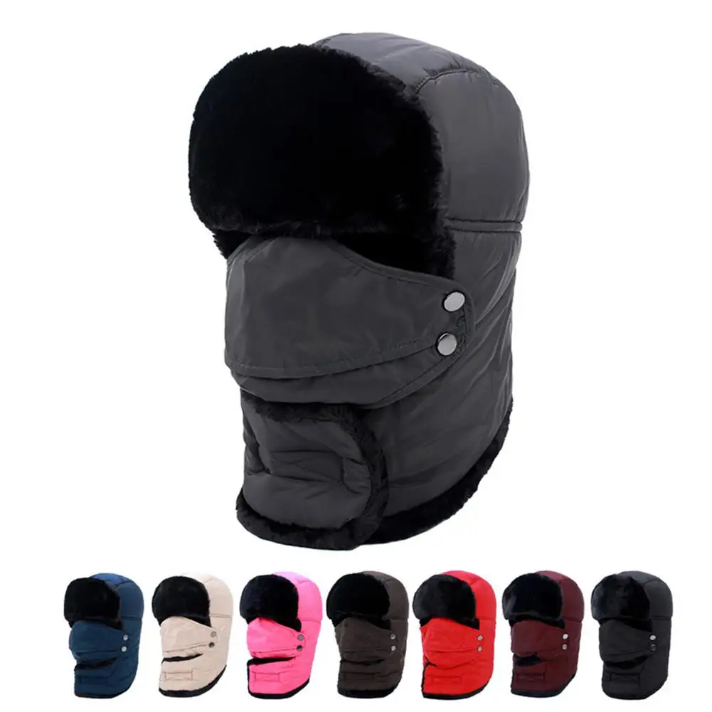 

Men Winter Warm Earflap Hats Cap Scarf Women's Hat Trooper Snow Outdoor Ski Hat with Fack Mask Protection Windproof Lei Feng Cap