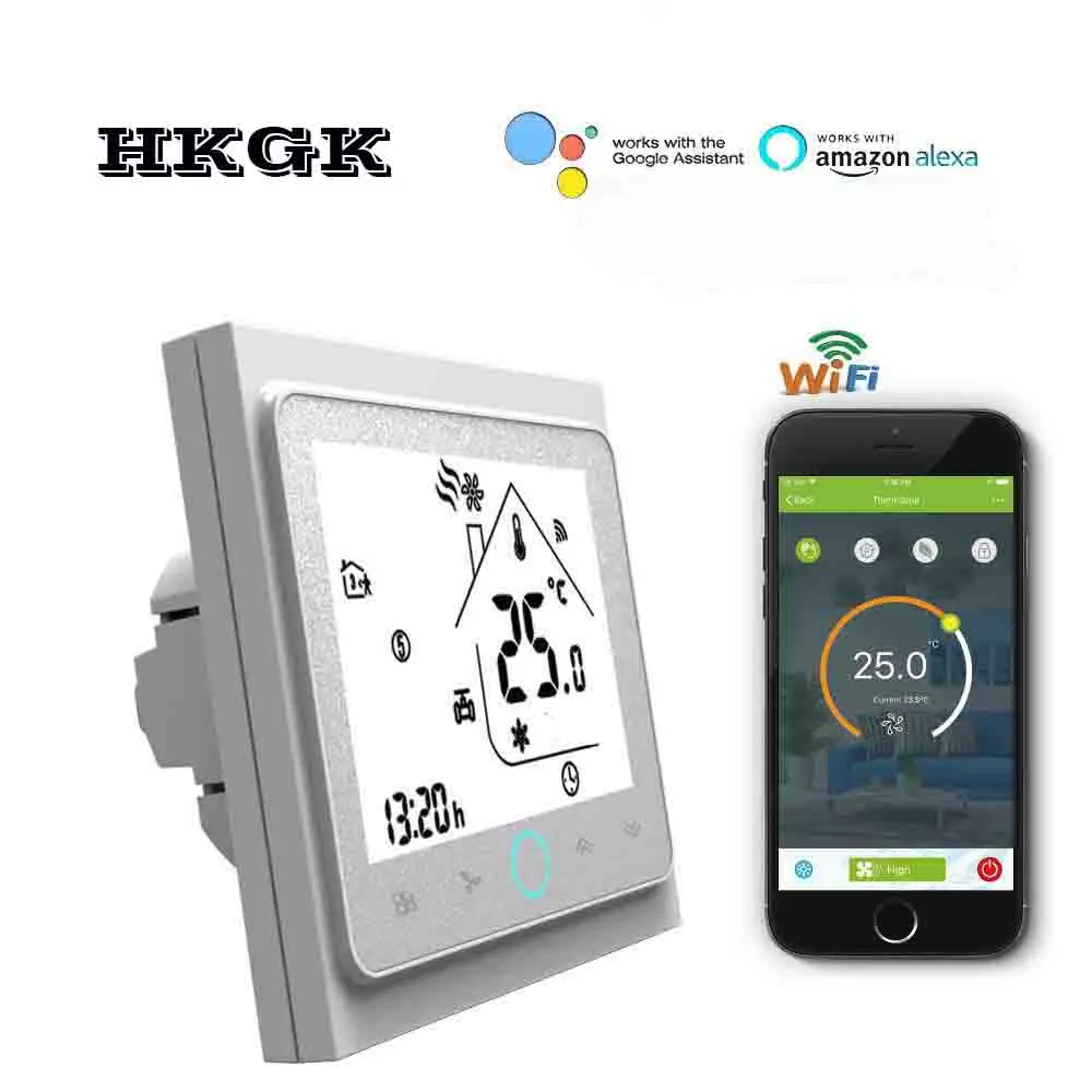 TUYA 2 трубы wifi термостат переключатель для 3 скоростных вентиляторов катушки 95-240VAC 24v