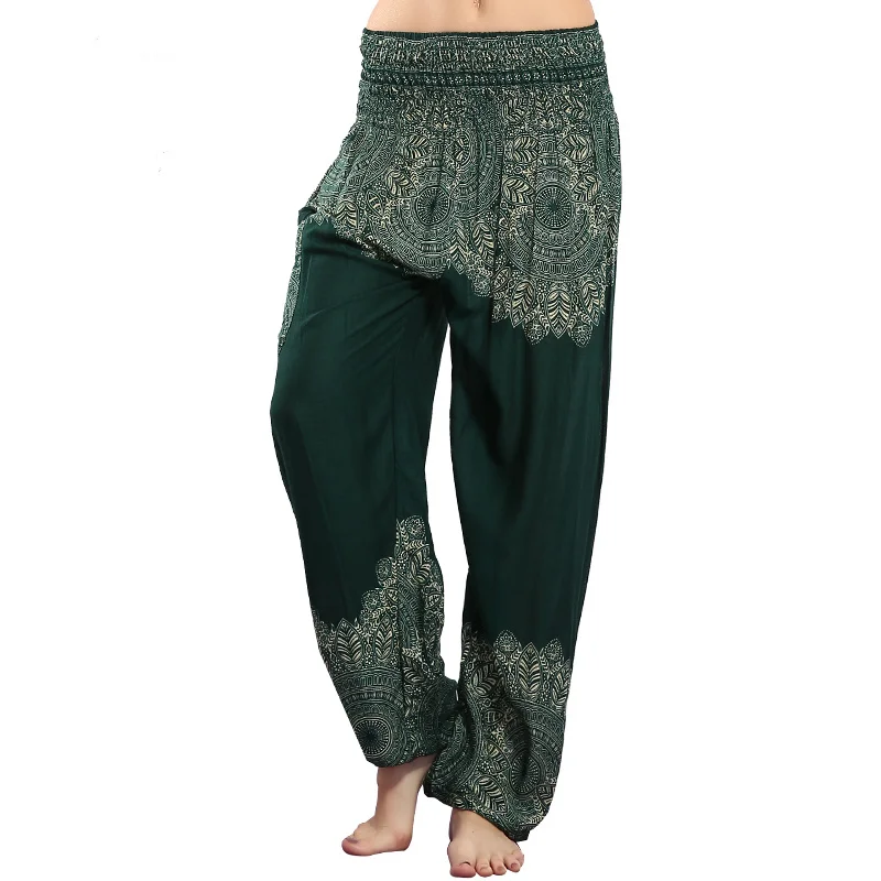 Print 2 Green CHLEISURE 10 Цветов Летний Пляж Чешские Женские Брюки Высокой Талии Шаровары Плюс Размер Свободной Печати Шаровары Брюки Женщин - Цвет: Print 2 Green