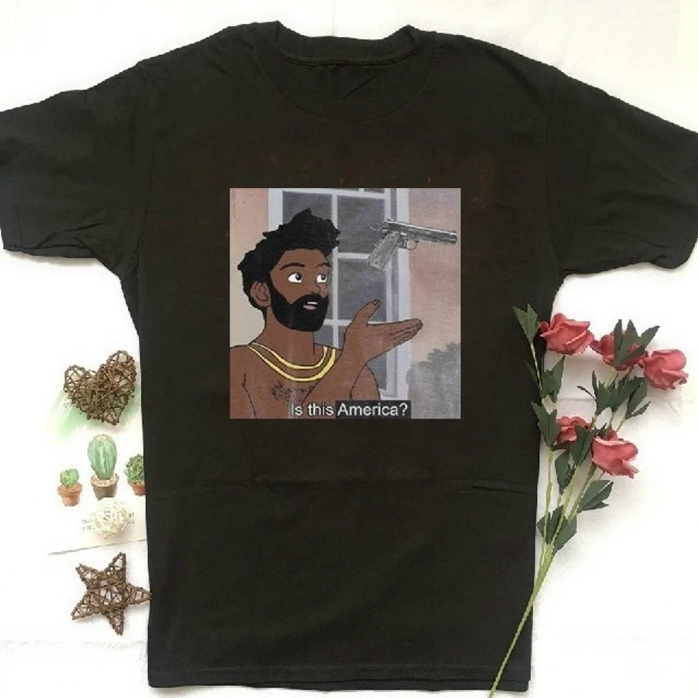 Summer Unisex Tops Black Live Matter Is This America Shirt Parody Tees Cotton Short Sleeve Childish Gambino Rights T-shirt | Женская