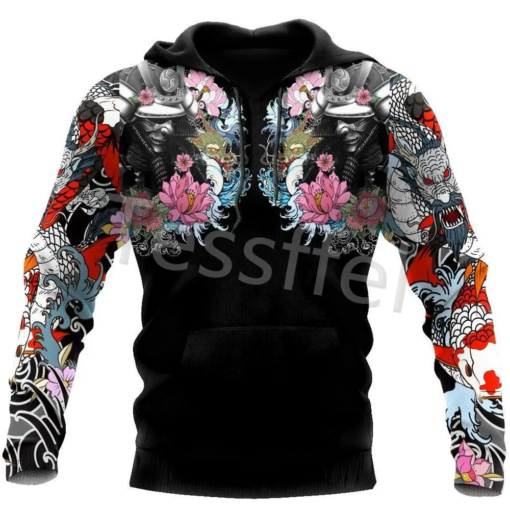 Tessffel Japan Samurai Tattoo 3D Printed New Men's Sweatshirt Harajuku Zipper Hoodie Casual Unisex Jacket Pullover Style-13