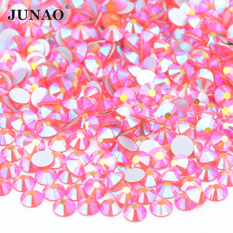 JUNAO 100 Gross Wholesale SS6 8 10 12 16 20 30 AB Glass Rhinestone Bulk Flatback Crystals Round Nail Strass Stone For DIY