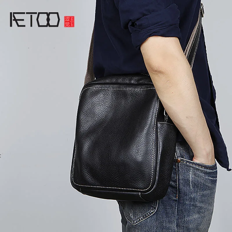 

BJYL Men's head cowhide single shoulder bag retro leather oblique cross small bag handmade fashion casual men's bag