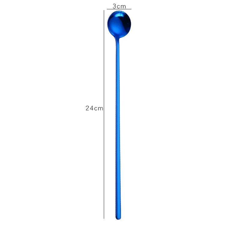 Blue 1 шт. 24 см с длинной ручкой из нержавеющей стали ложка для кофе столовый набор десерт, мороженое чайный столик ложка для пикника кухонные аксессуары - Цвет: Blue