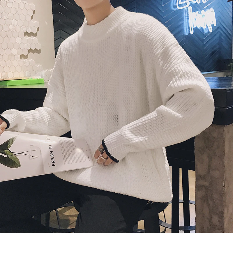 Winter New Sweater Men Warm Fashion Solid Color Casual O-neck Sweater Pullover Man Streetwear Wild Loose Long-sleeved Sweater