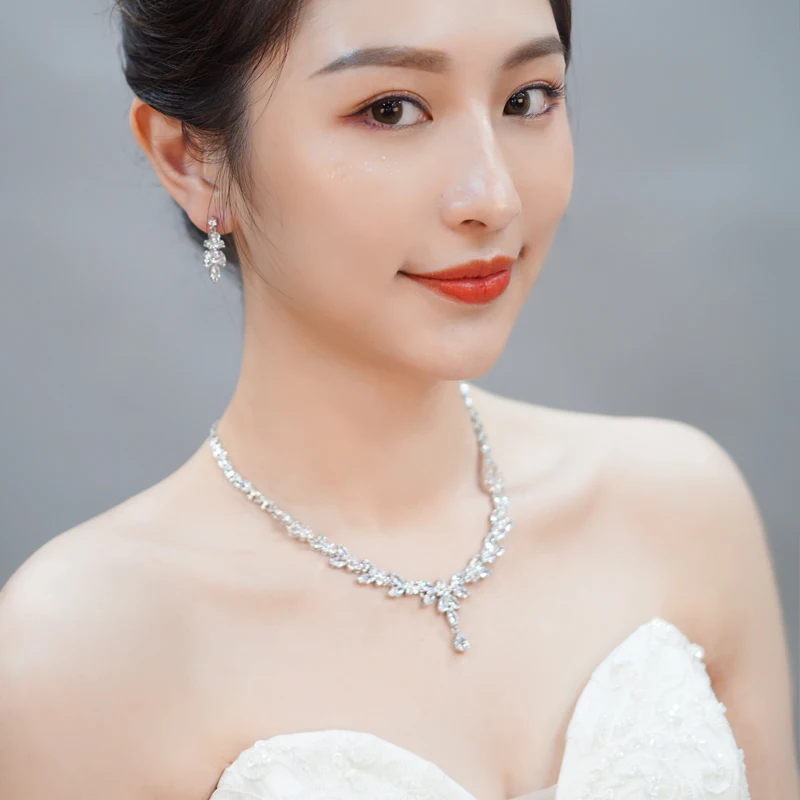 Brilliant Cubic Zircon Party Costume Necklace Earrings Wedding Bridal Jewelry Sets Dress Accessories T326
