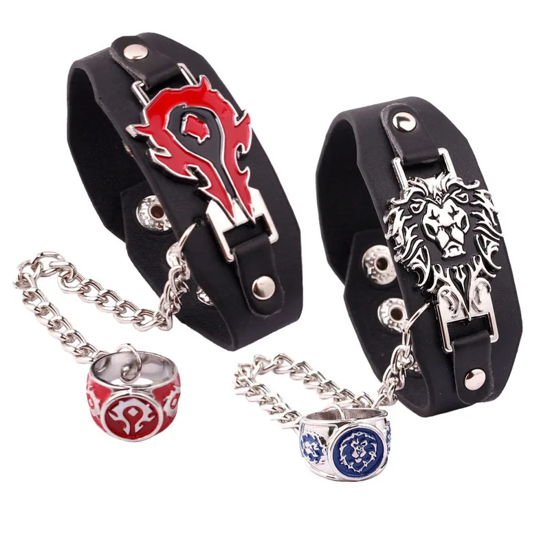 Популярная игра WOW коллекция готический панк браслет Wow The Horde логотип PU кожаные