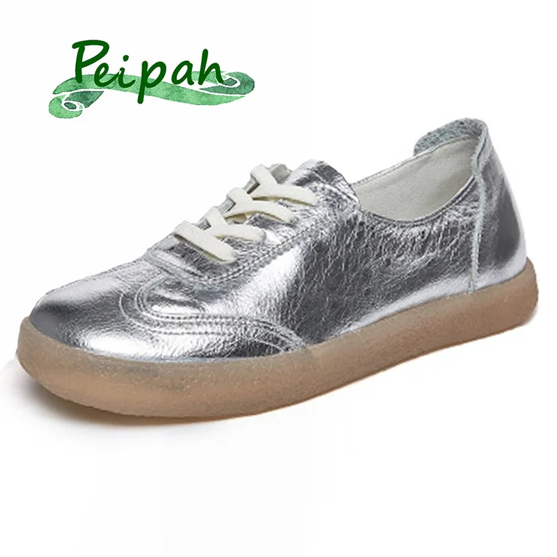 PEIPAH Genuine Leather Women's Sneakers Casual Flat Shoes Spring Walking Shoes Woman Soft Sole Zapatillas Deportivas Mujer