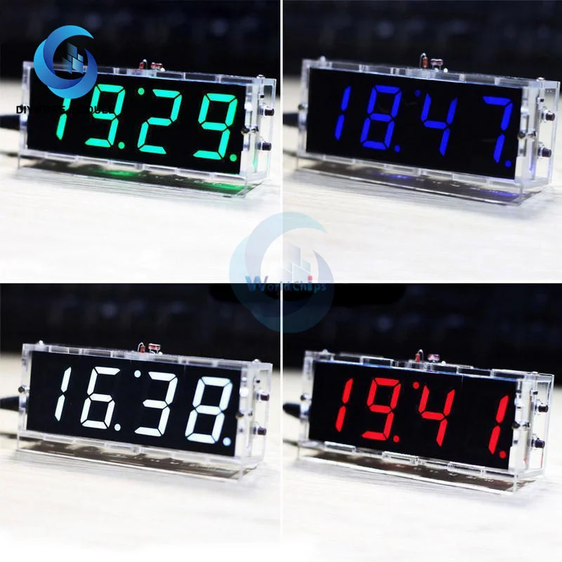 Red Blue Green LED Electronic Clock microcontroller Time Thermometer DIY kit 