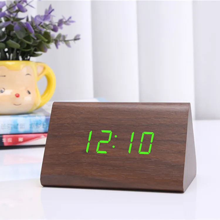 Home Decoration Creative Small Triangle LED Lazy Wood Alarm Clock USB Voice with Numbers Clock Antair Nightstand