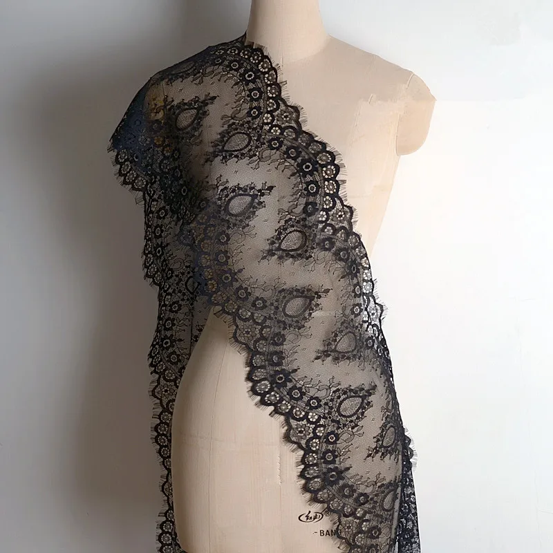 23cm 3meter French Eyelash Lace Trims Embroidery Black Lace Fabric DIY Garments Sewing Accessories Handmade Patchwork Crafts
