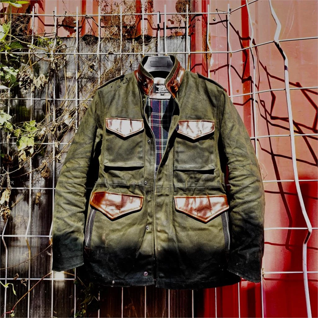 American Style Vintage Heavy Oil Wax Canvas M65 Field Jacket Men S Safari Jacket Stitching Wild Cowhide Midi Leather Jacket Genuine Leather Coats Aliexpress