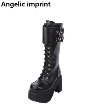 

Angelic imprint mori girl Women punk motorcycle cool boots lady lolita Boots woman high trifle heel pumps platform shoes 33-47